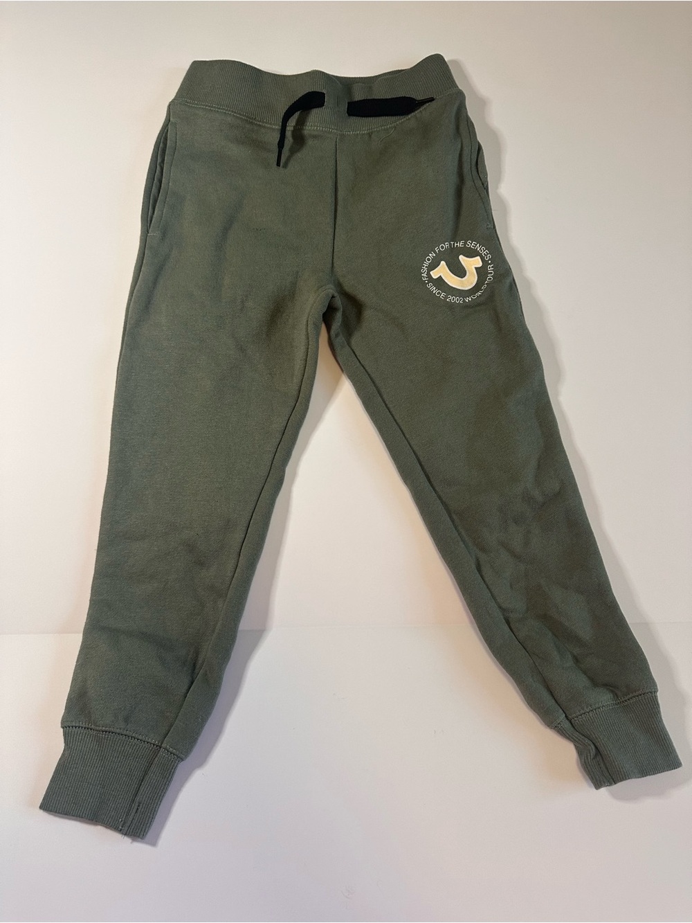 True Religion Kids Olive Green Logo Jogger Sweatpants Size M 5/6